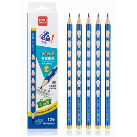 Deli 58181 洞洞三角鉛筆(HB/12支裝) 小童粗身學習筆  Study Pen