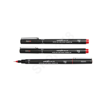 UNI 三菱 Pin 200 Fine Line 繪圖針筆(紅色) UNI 三菱繪圖筆, Pens and Correction Supplies, Drawing Pen, pin pen
